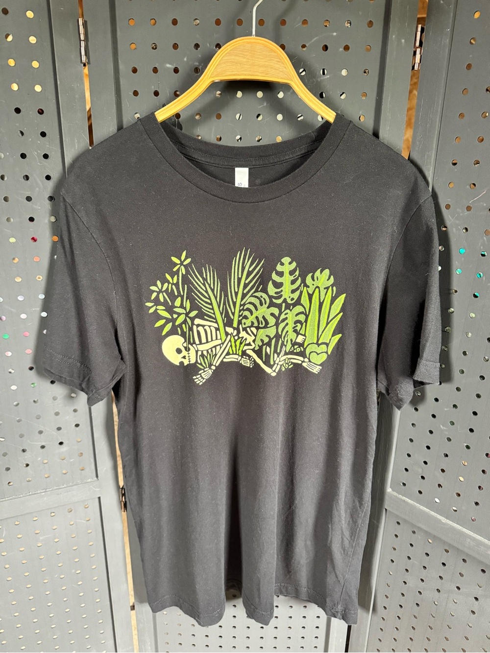 Skele taking a rest 🍃 Tee with Green Botanical Skeleton Print